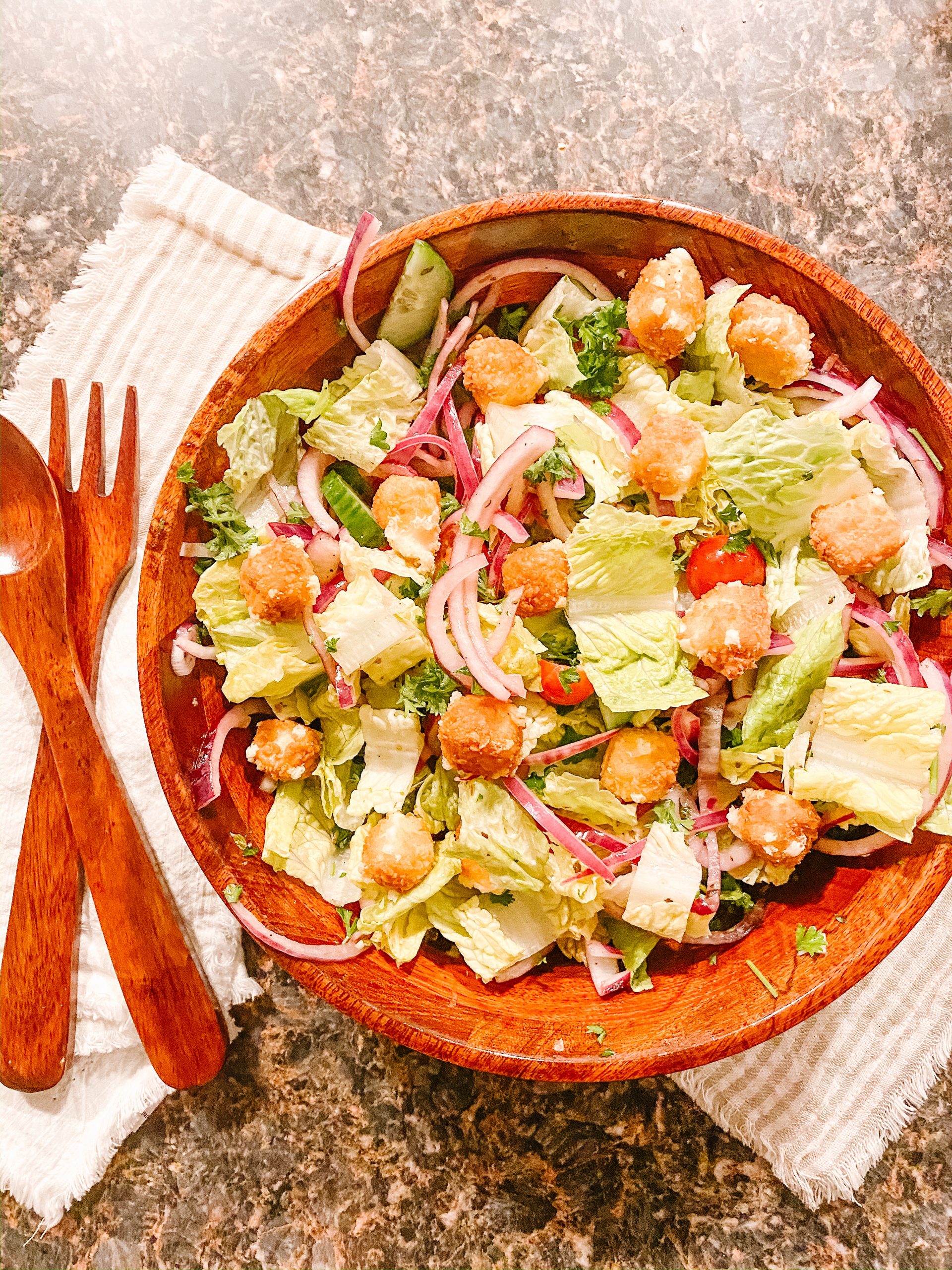Greek Salad with Crispy Feta Croutons (Veg) - Gluten Free Treats & Eats